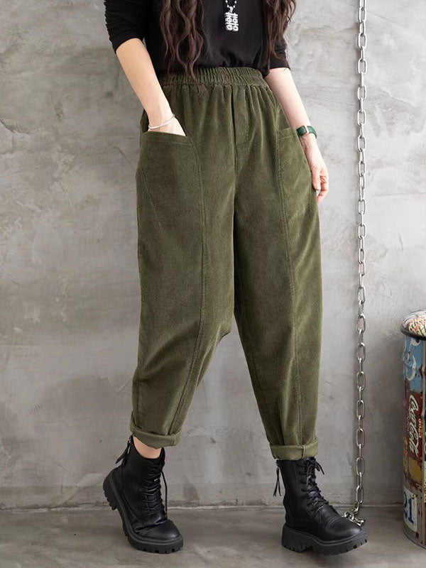 Elasticity Pockets Solid Color Loose Half Pants