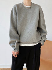 Solid Color Long Sleeves Loose Round-Neck Sweatshirt Tops