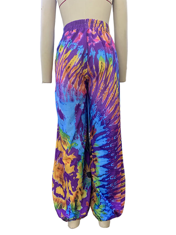 Elasticity Pockets Printed High Waisted Loose Trousers Pants