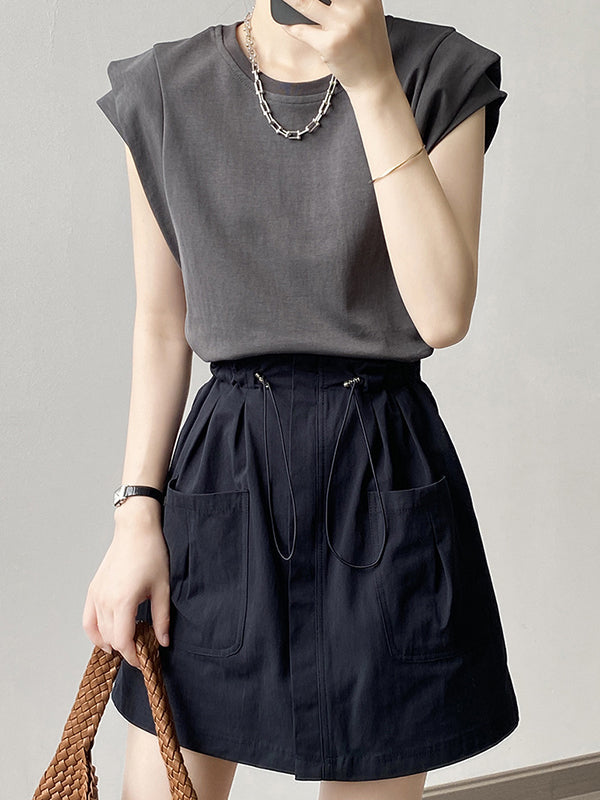 Split-Joint Loose Sleeveless Round-neck T-Shirts Tops