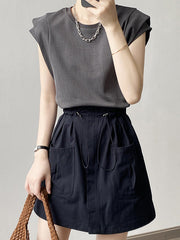 Split-Joint Loose Sleeveless Round-neck T-Shirts Tops