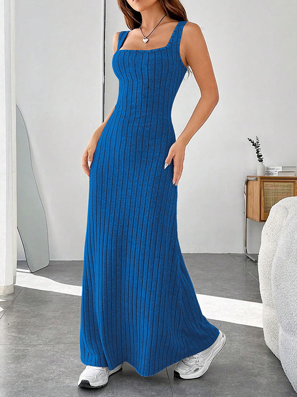 Solid Color A-Line Loose Spaghetti-Neck Maxi Dresses