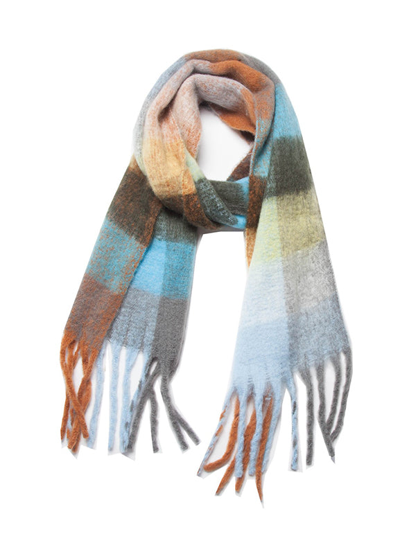 Keep Warm Multi-Colored Plaid Tasseled Thick Shawl&Scarf
