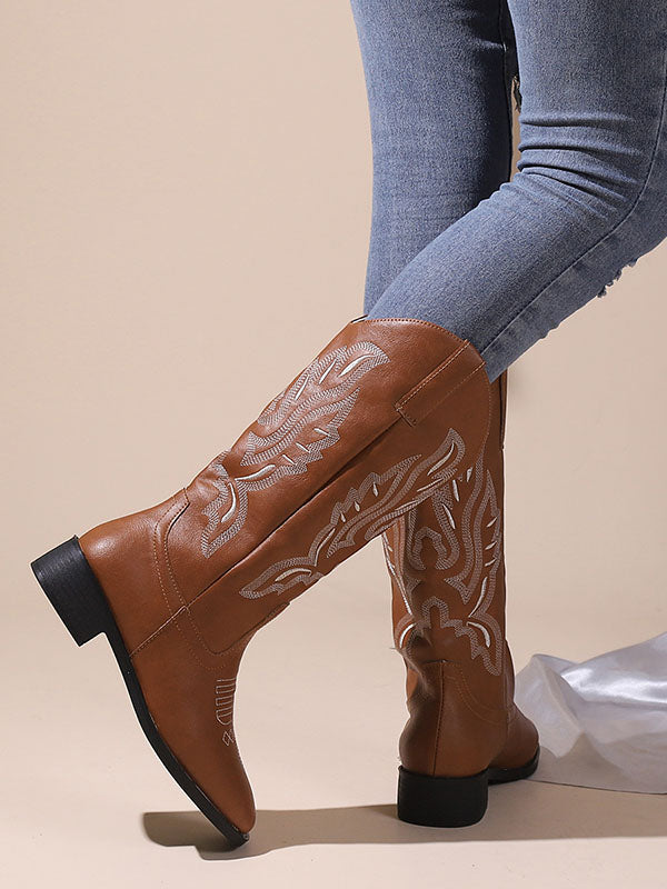 Embroidered Round-Toe Split-Joint Chelsea Boots Boots