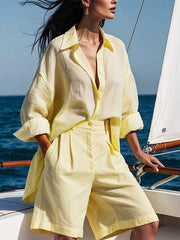 High Waisted Wide Leg Pleated Solid Color Split-Joint Shorts