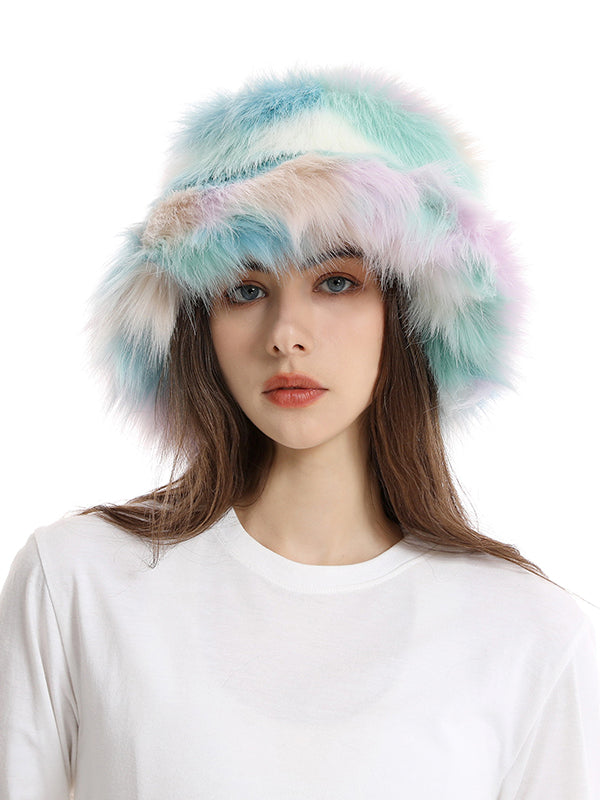 Adjustable Contrast Color Keep Warm Velvet Bucket Hat