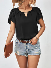 Hollow Solid Color Loose Short Sleeves Round-Neck T-Shirts Tops