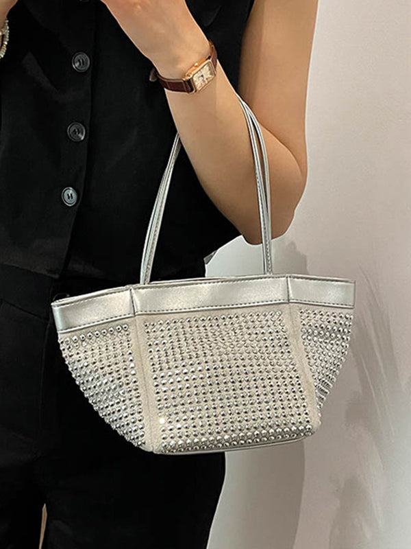 Rhine Stones Shiny Split-Joint Zipper Handbags Crossbody Bags
