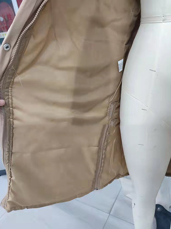 Buttoned Drawstring Keep Warm Solid Color Split-Joint Zipper Hooded Sleeveless Vest Outerwear Padded Coat