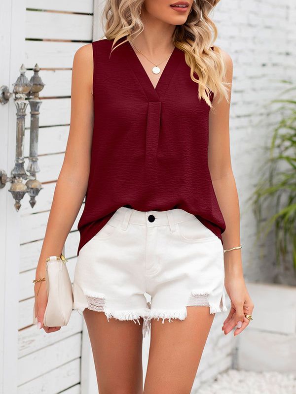 Solid Color Loose Sleeveless V-neck Vest Top