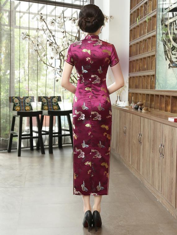 5 Colors Butterflies Print Long Cheongsam