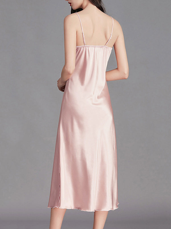 Solid Color Loose Sleeveless Spaghetti-Neck Babydolls Nightdress
