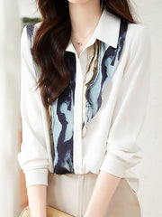 Buttoned Printed Long Sleeves Loose Lapel Blouses&Shirts Tops