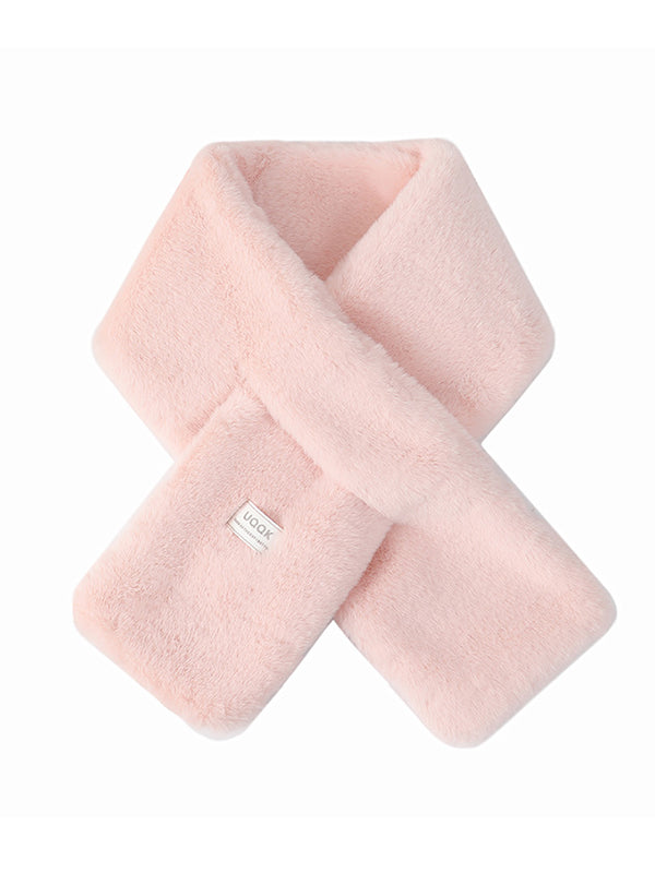 Casual Faux Fur Keep Warm Solid Color Cross Plush Shawl&Scarf