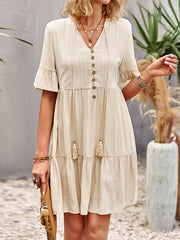 Falbala Loose V-Neck Mini Dresses