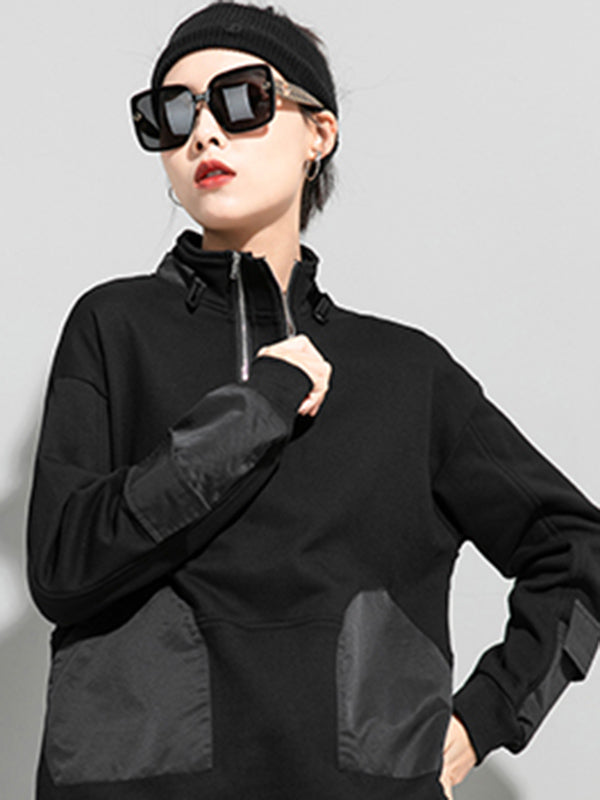 Urban Punk Stand Collar Split-Joint Zipper Sweatshirt