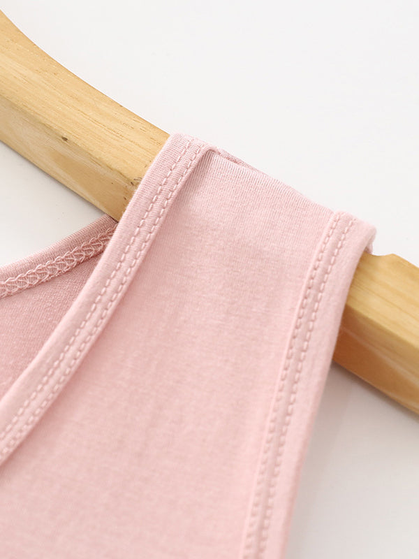 Drawstring Elasticity Pleated Solid Color Loose Sleeveless Round-neck Pajama Sets