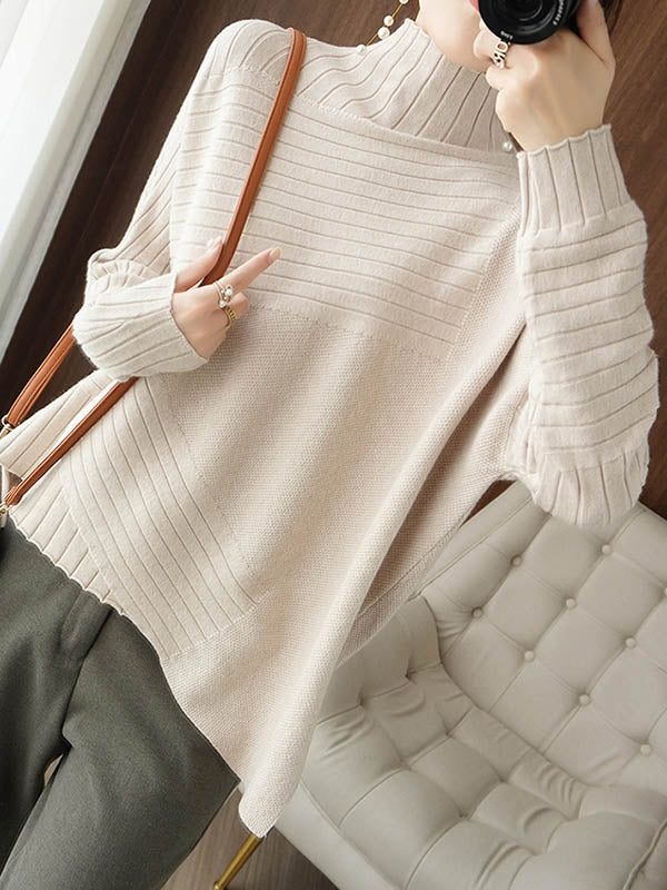 Original Irregular 7 Colors High-Neck Long Sleeves Sweater Top