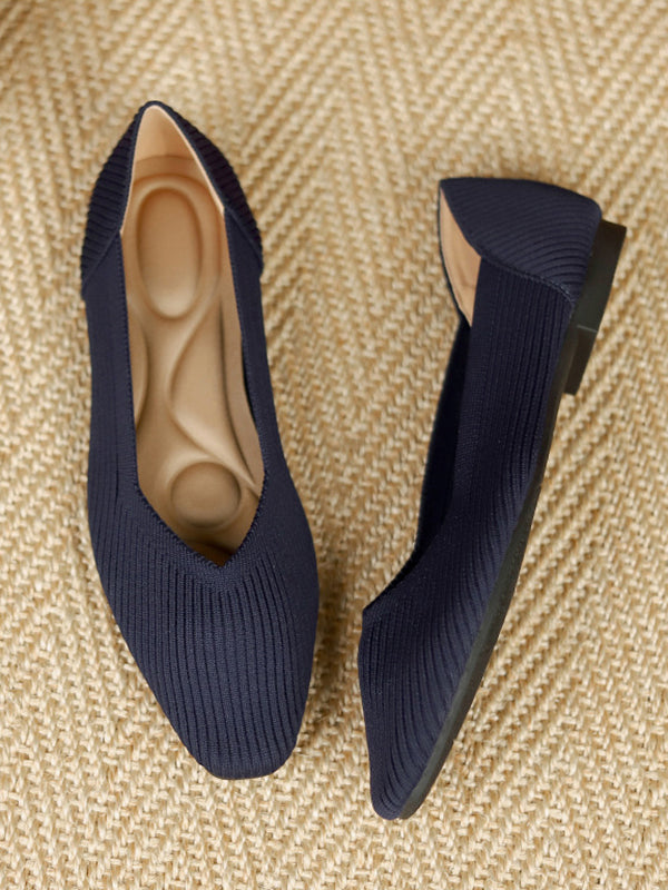 Solid Color Square-Toe Shoes Flats