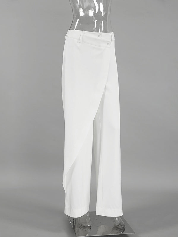 Asymmetric Solid Color Split-Joint Loose Straight Leg Trousers Suit Pants