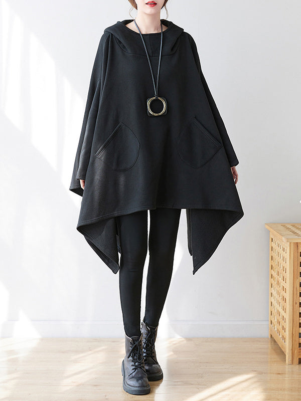Casual Plus Size Irregularity Batwing Sleeves Solid Color Hoodies
