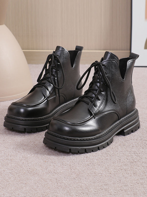Lace-Up Round-Toe Split-Joint Platform Shoes Boots