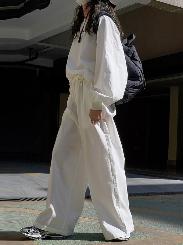 Solid Color High Waisted Wide Leg Trousers Casual Pants Bottoms