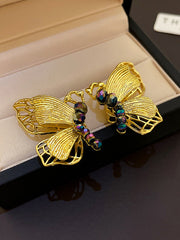 Butterfly Shape Rhine Stones Drop Earrings