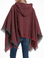 Fringed Hooded Keep Warm Solid Color Shawl&Cloak Cape