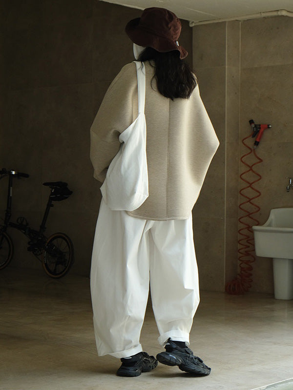 Casual Loose Wide Leg Elastic Waist Solid Color Pants