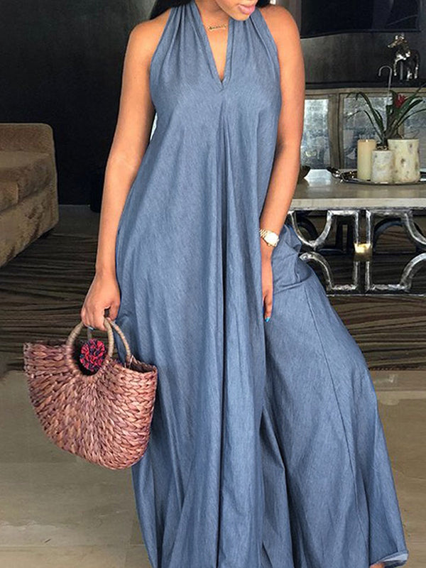 Wide Leg Halter-Neck Maxi Dresses