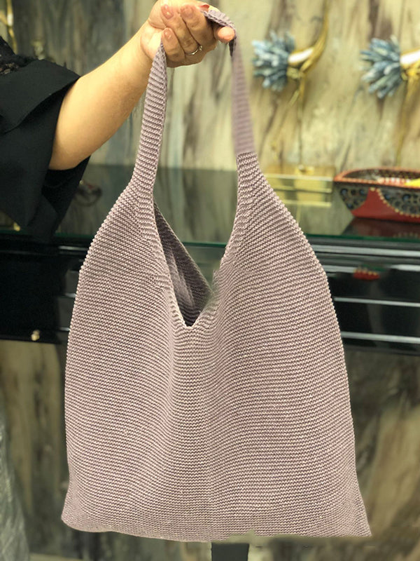 Solid Color Woven Handbag Bags