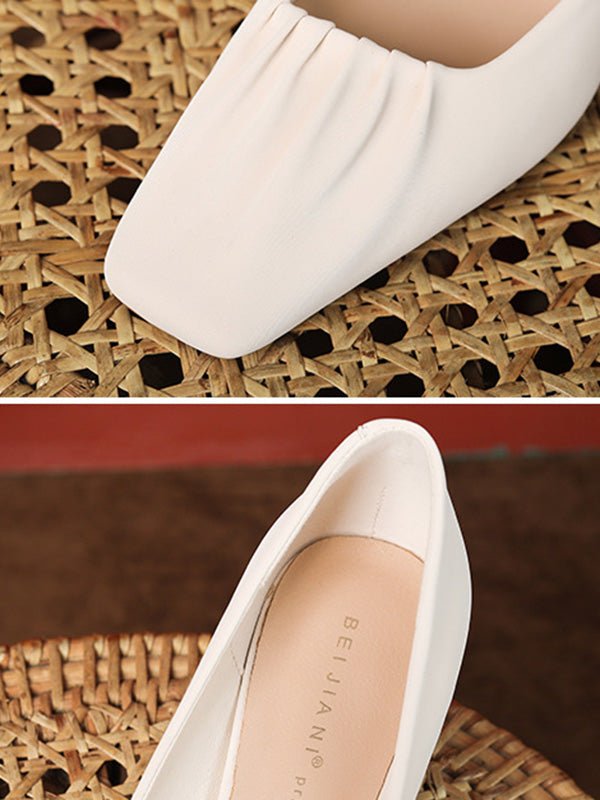 Pleated Shallow Cut Square-Toe Pumps