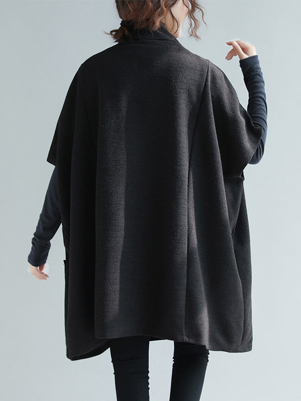 Artistic Retro Batwing Sleeves Half Sleeves Solid Color Heaps Collar Pullovers
