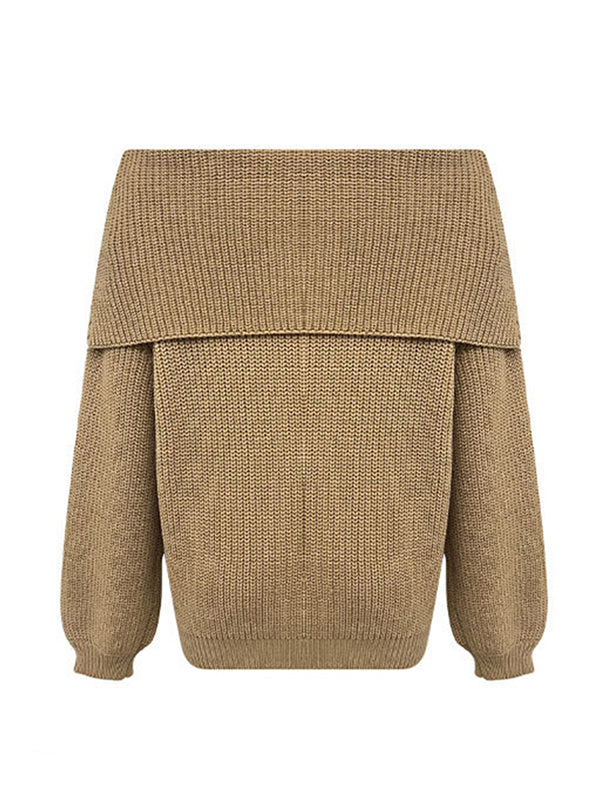 Solid Color Split-Joint Long Sleeves Loose Round-Neck Sweater Tops