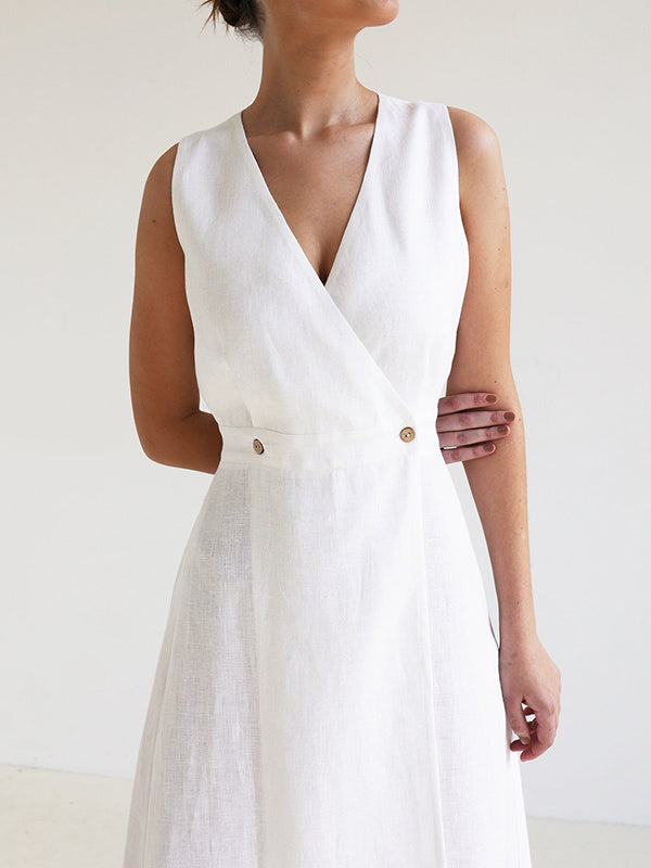 Split-Joint Loose Sleeveless V-Neck Maxi Dresses