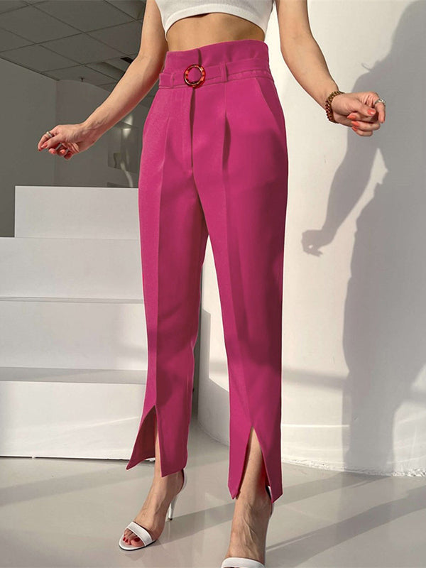 Split-Front Split-Joint High Waisted Loose Trousers Suit Pants
