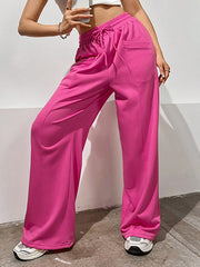 Drawstring Elasticity Solid Color High Waisted Loose Trousers Pants