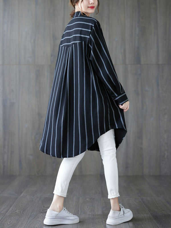 Buttoned Striped Long Sleeves Loose Blouses&Shirts Tops
