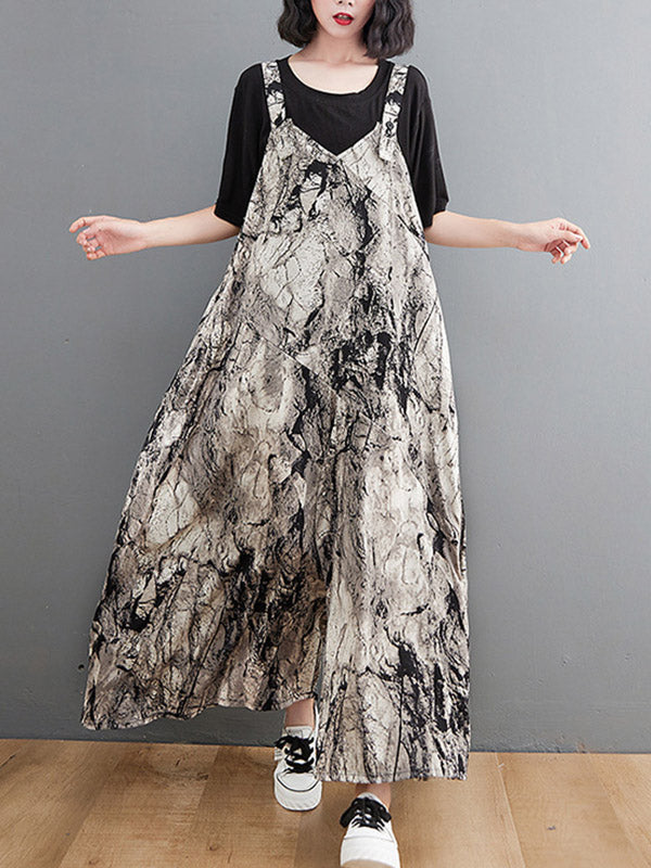 Vintage  Printed Loose Wide Leg  Overalls