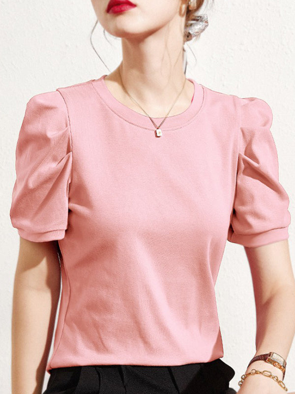 Original Simple Loose Solid Color Puff Sleeves T-Shirt Top