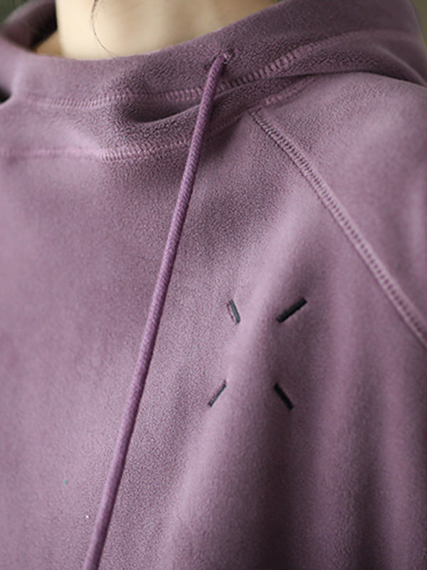 Simple Long Sleeves Loose Velvet Keep Warm Solid Color Hoodies Tops
