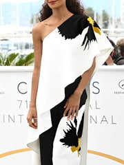 Loose Sleeveless Asymmetric Flower Print One-Shoulder Blouses&Shirts Tops