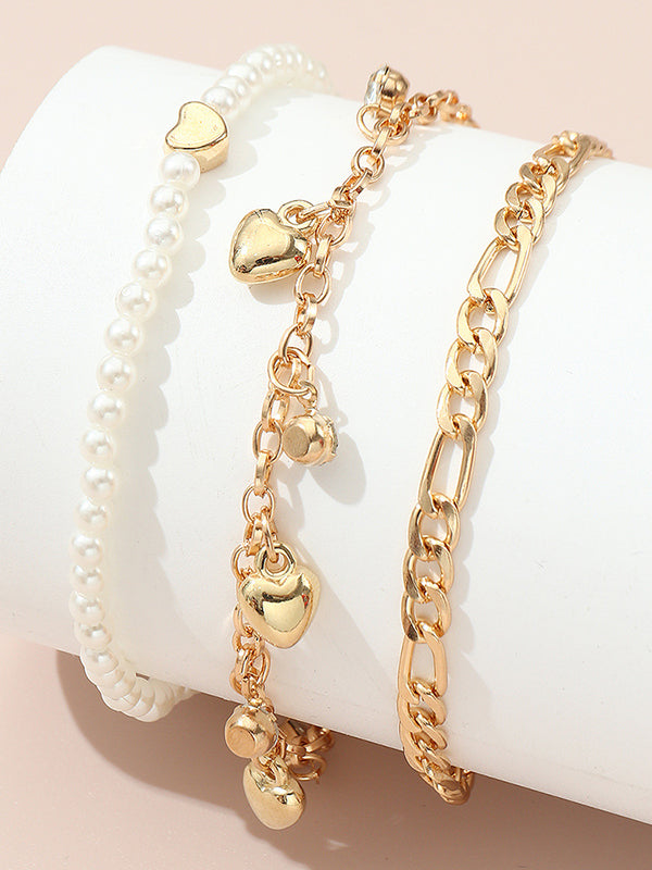 Beaded Chains Tasseled Triple Layered Anklets