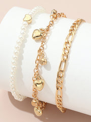 Beaded Chains Tasseled Triple Layered Anklets