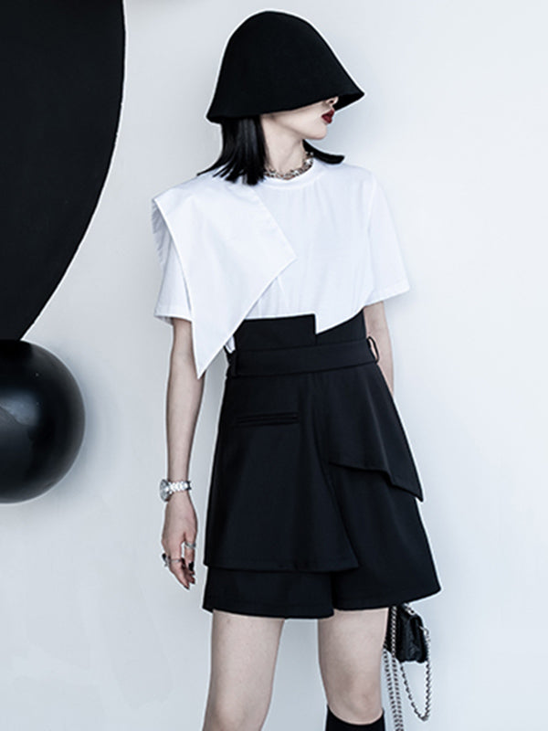 Urban Asymmetric Split-Front Solid Color Short Sleeves T-Shirt Top