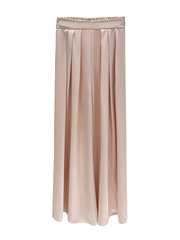 Elasticity Pleated Solid Color High Waisted Wide Leg Trousers Pants