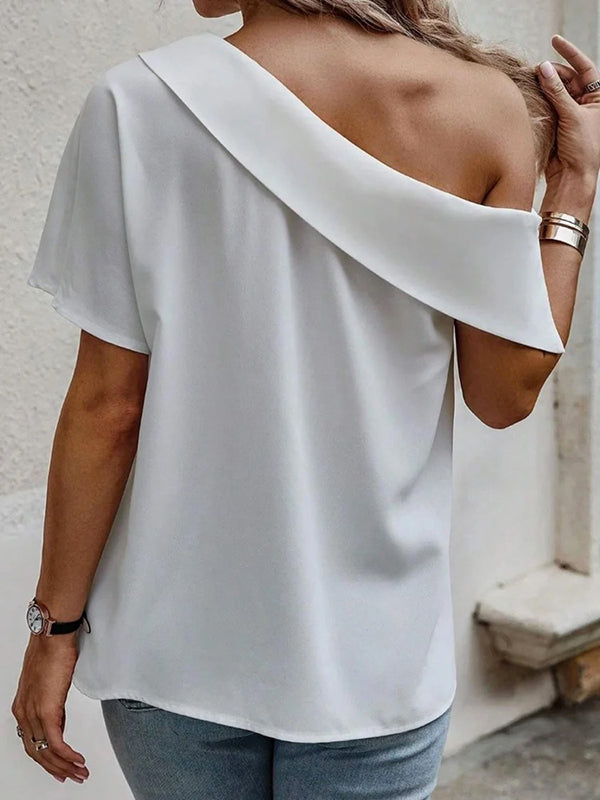 Loose Short Sleeves Solid Color Off-The-Shoulder T-Shirts Tops