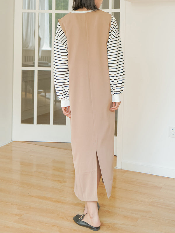 Casual A-Line Sleeveless Solid Color V-Neck Midi Dresses