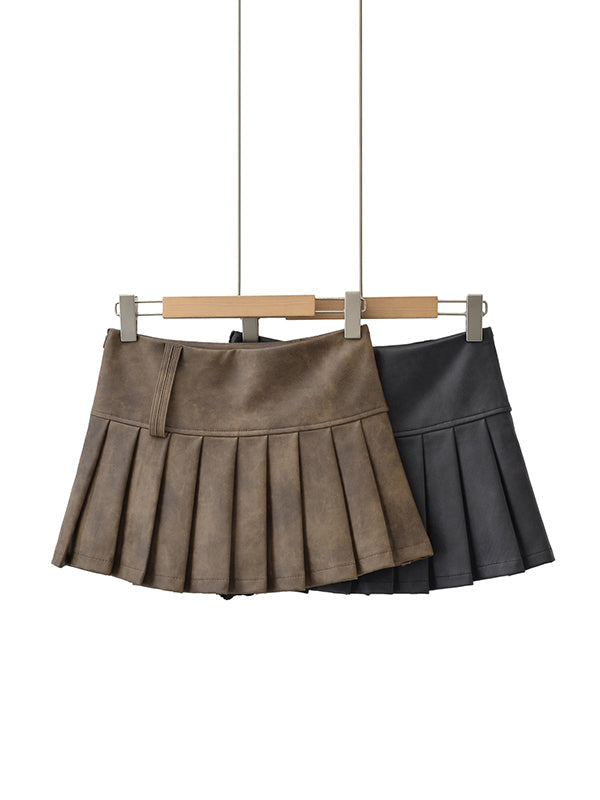 Pleated Solid Color A-Line High Waisted Skirts Bottoms